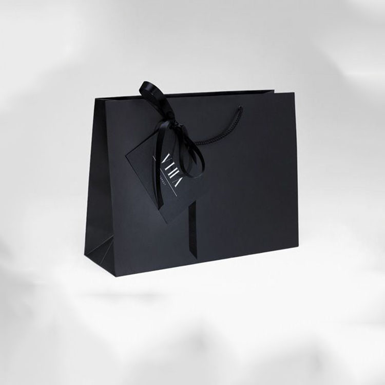 Personalised luxury brand boutique gift packaging customised small size black jewellery paper bag with logo