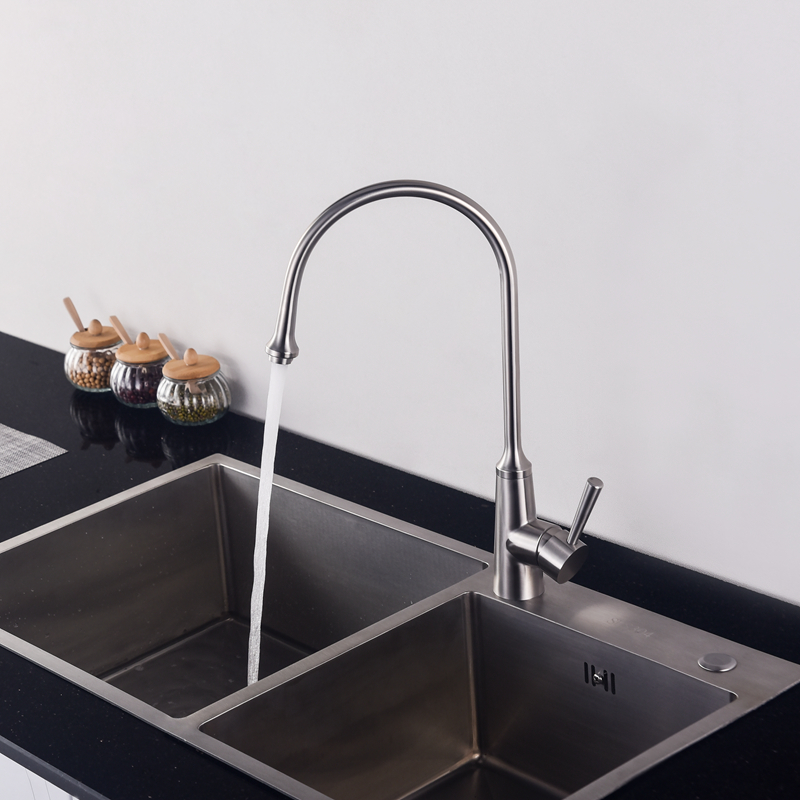 Factory direct 304 Stainless Steel Hot And Cold Water for sink Kitchen Faucet in brushed nickel color mixer taps