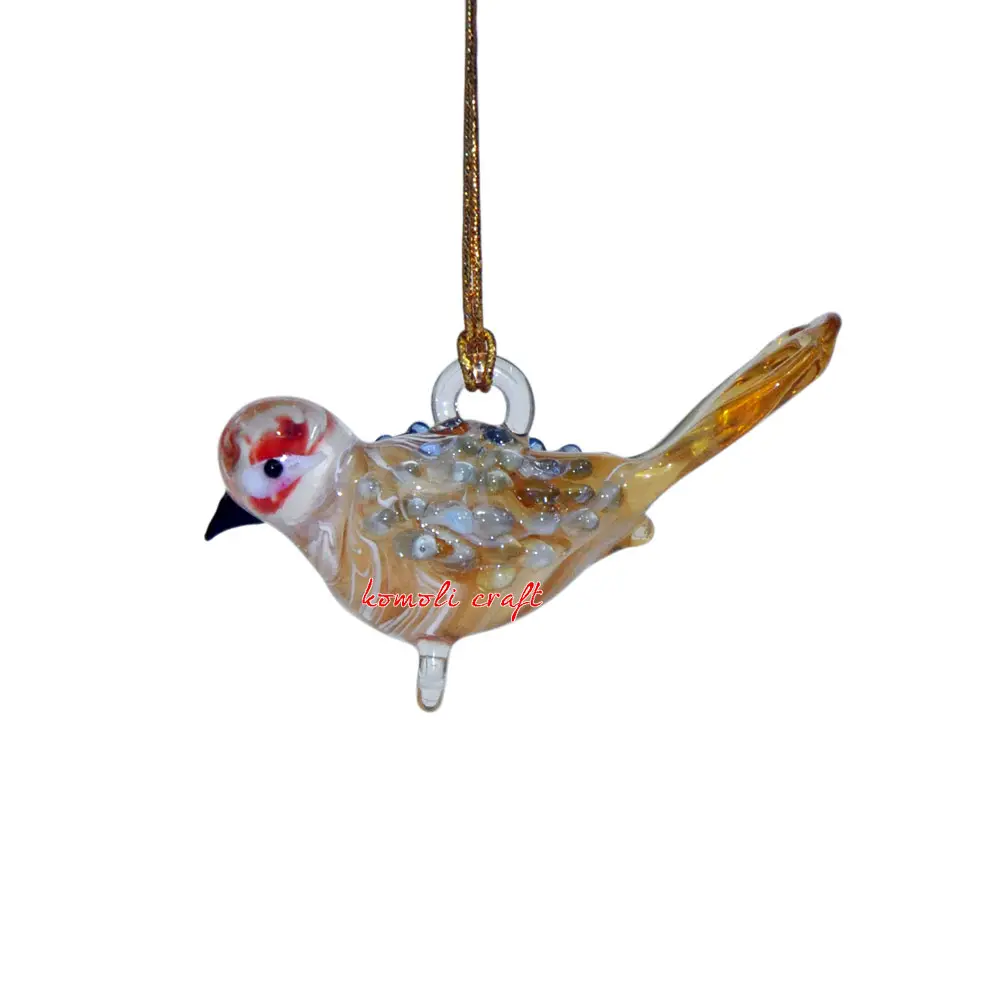 Colorful bird shape small flat glass Christmas ornament bird
