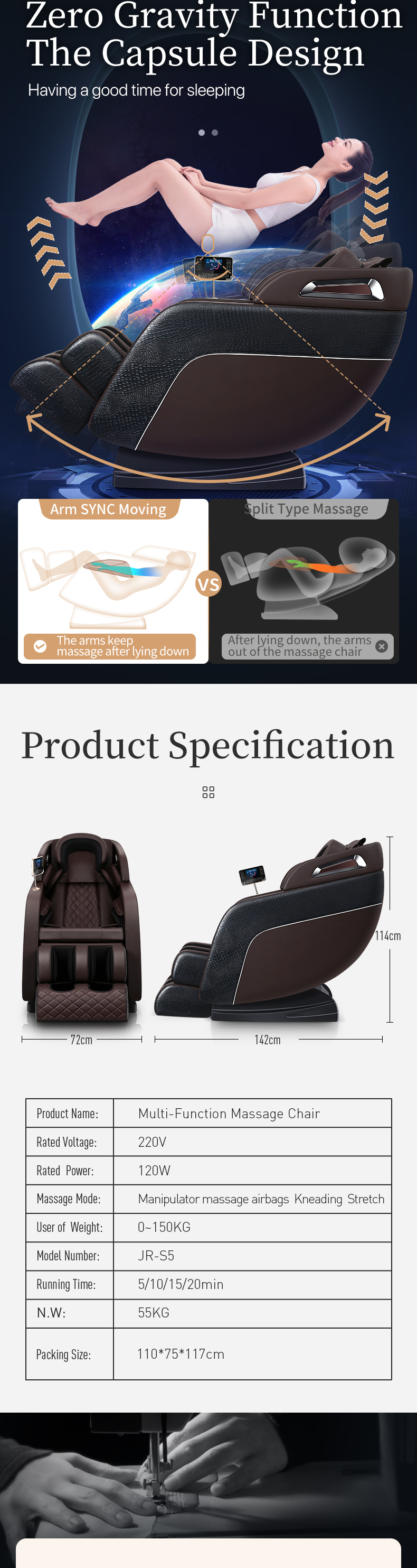 Jare S5 China Electric Relax Adjustable Reclining Massage Heating Automatic Airbag Back Vibration Massage Chair