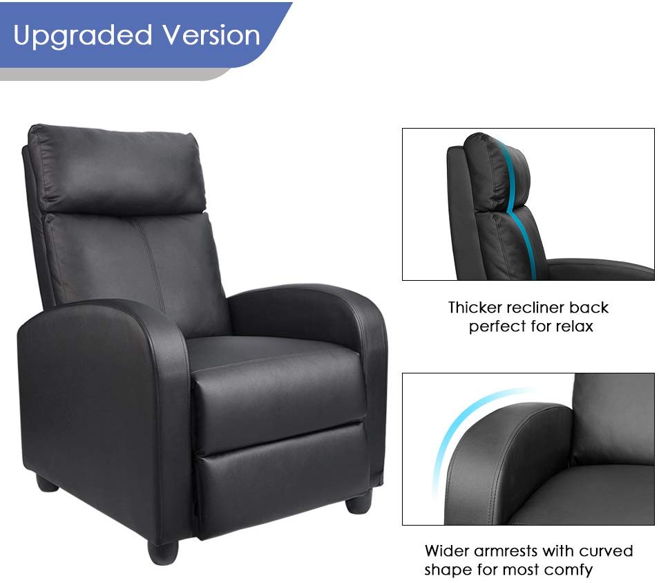 Black Leather Push Back Reclining Chair, High Quality Reclining Chair Best Selling Leather Recliner Club Chair