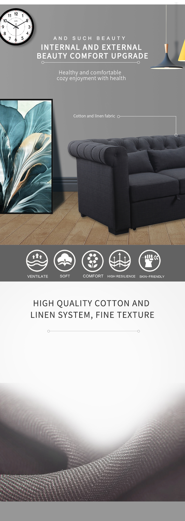 Hot sale 3 seater fabric sofa for living room Modern design sleeper sofa bed