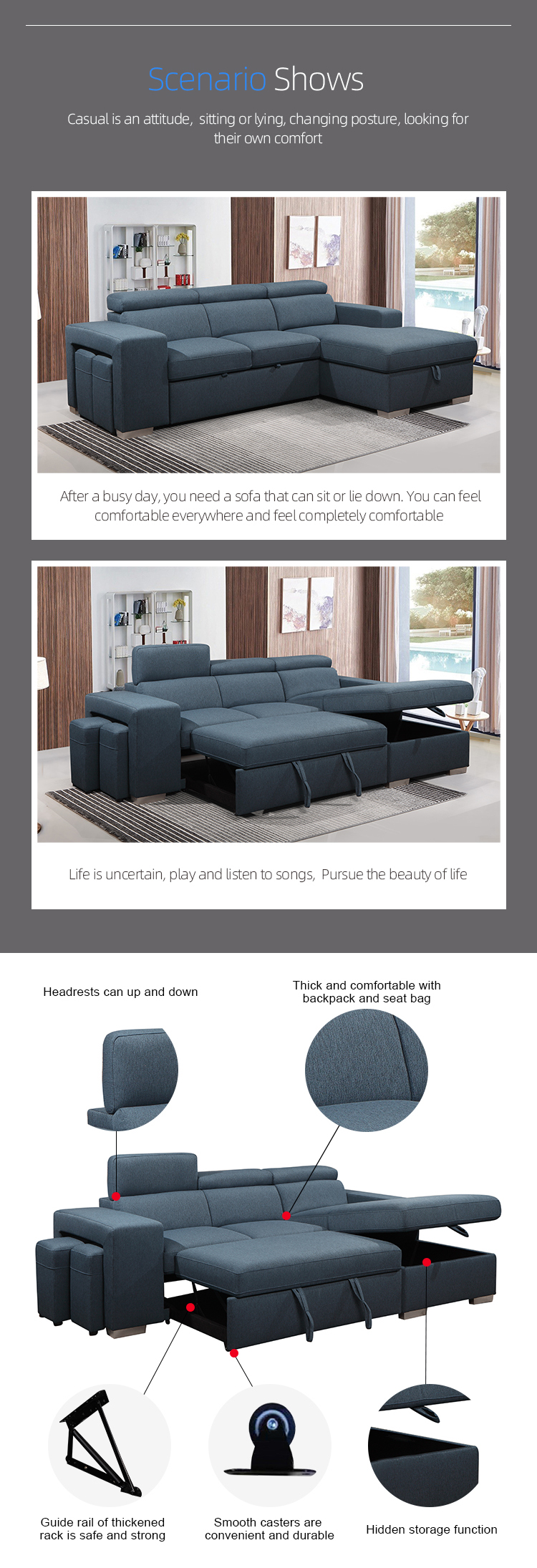 Hot Best selling sofa Living room sofa set Furniture fabric corner sofa bed with storage