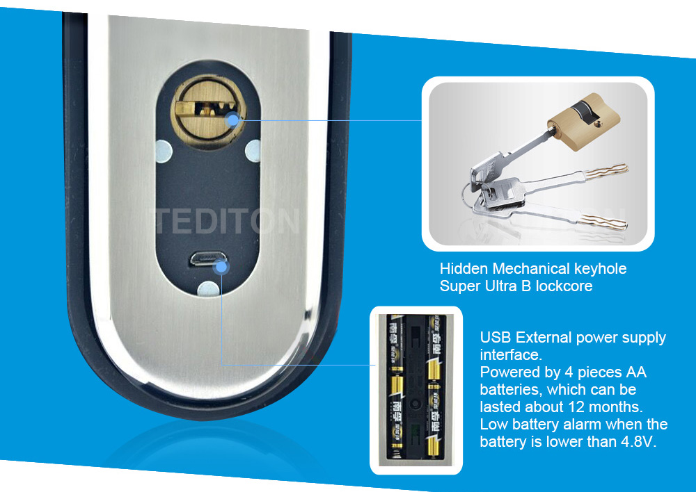 Waterproof BLE Keypad Passcode Digital Sliding Lock for Aluminum Glass Door