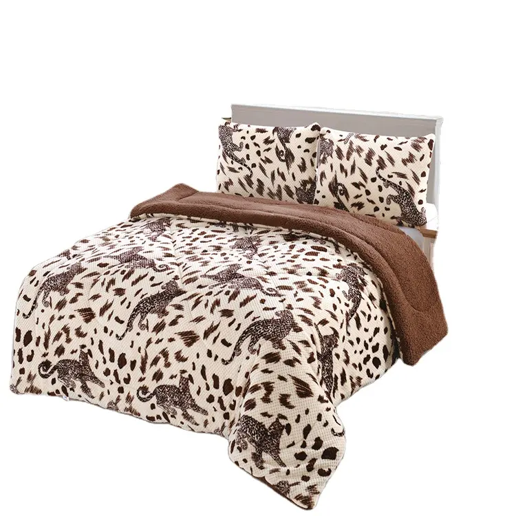 DONGFANG polyester animal printed flannel quilt cover sherpa quilts and bedspread quilted