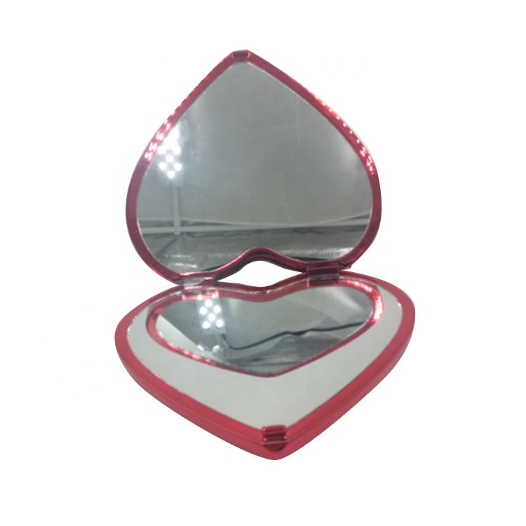 Custom Two Side Foldable Passionate Red Heart-shaped Pocket Makeup Mirror