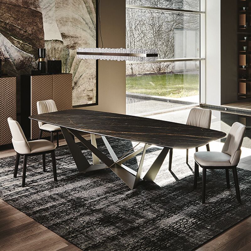 high end luxury dining table modern marble top metal steel restaurant tables long shape with 6 chairs dining room furniture set