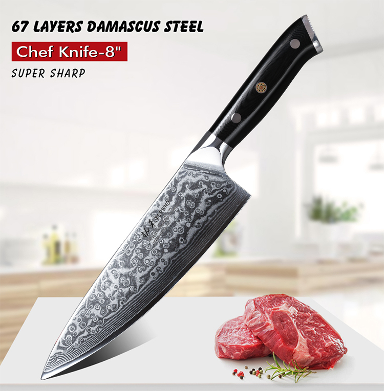 Factory Direct Sales Professional 8 Inch Damascus Chef Knife with G10 Handle