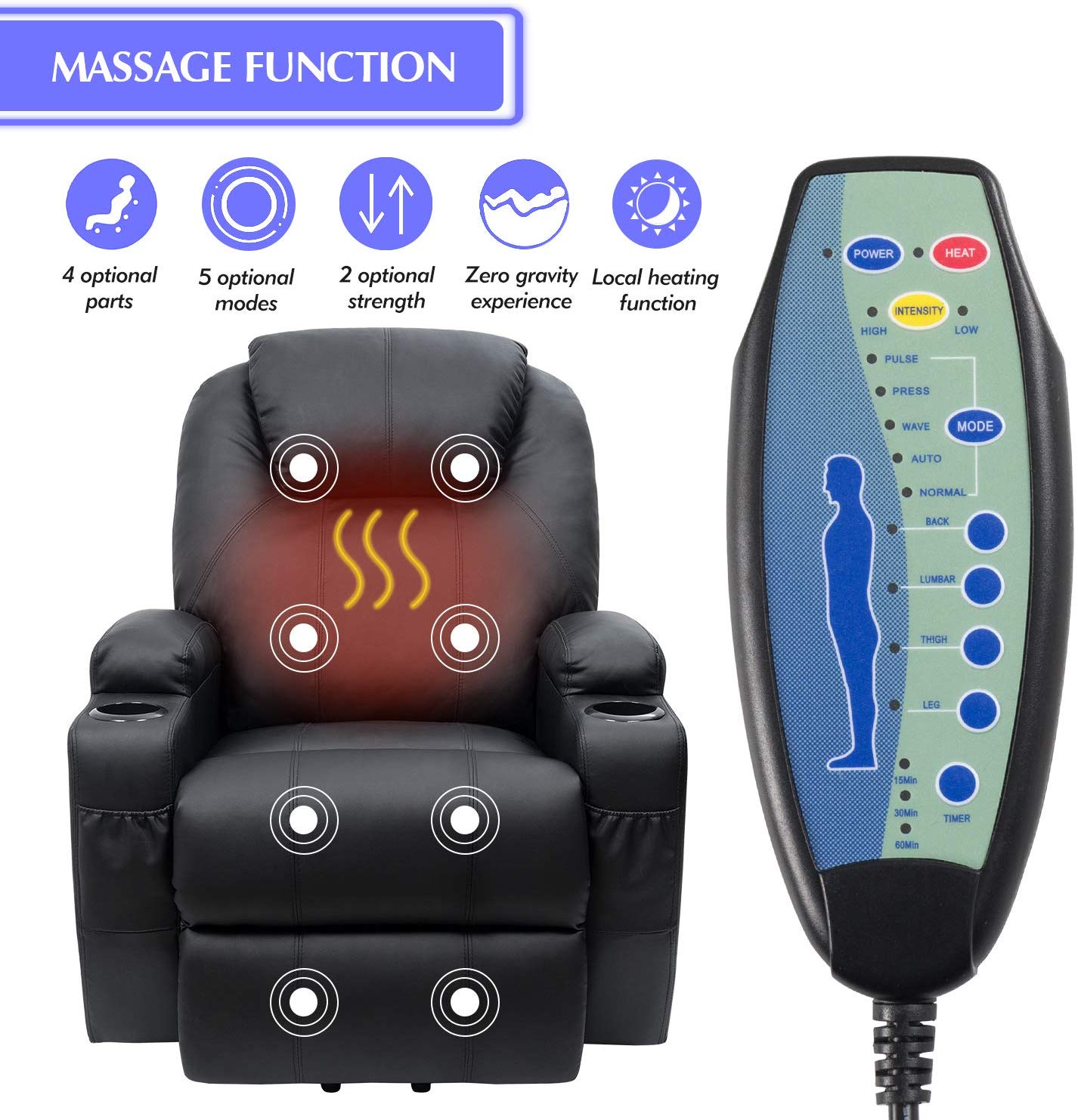Modern Style Single Seater 8 Point Vibration Massage With Heating Swivel And Rocker Manual Recliner Chair
