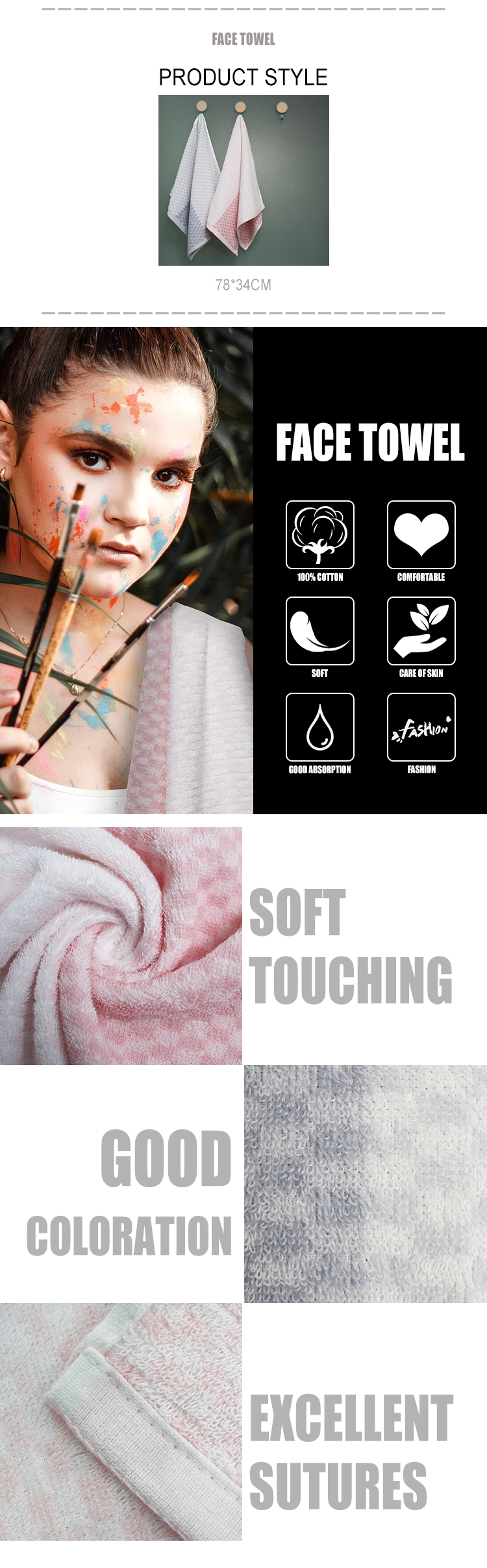Traditional Factory Custom Grid 100% Cotton Jacquard Woven Face Home Hotel Towels