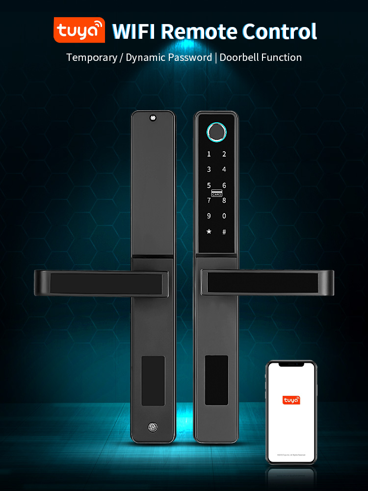 Modern Luxury Aluminum Glass Mortise Lever Door Handle Lock by App Fingerprint Code Card