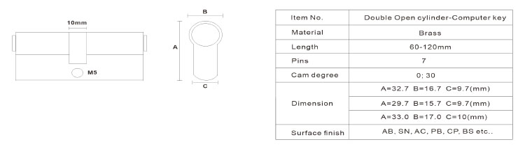 60-120mm Quality assured euro solid brass door cylinder lock