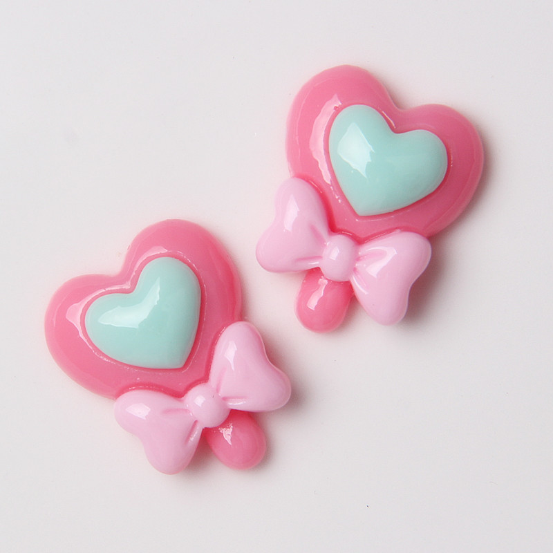 Sweet Heart Bowknot Lollipop Candy Resin Flatback Kawaii Craft Supplies Resin Cabochons Artificial DIY Crafts Making