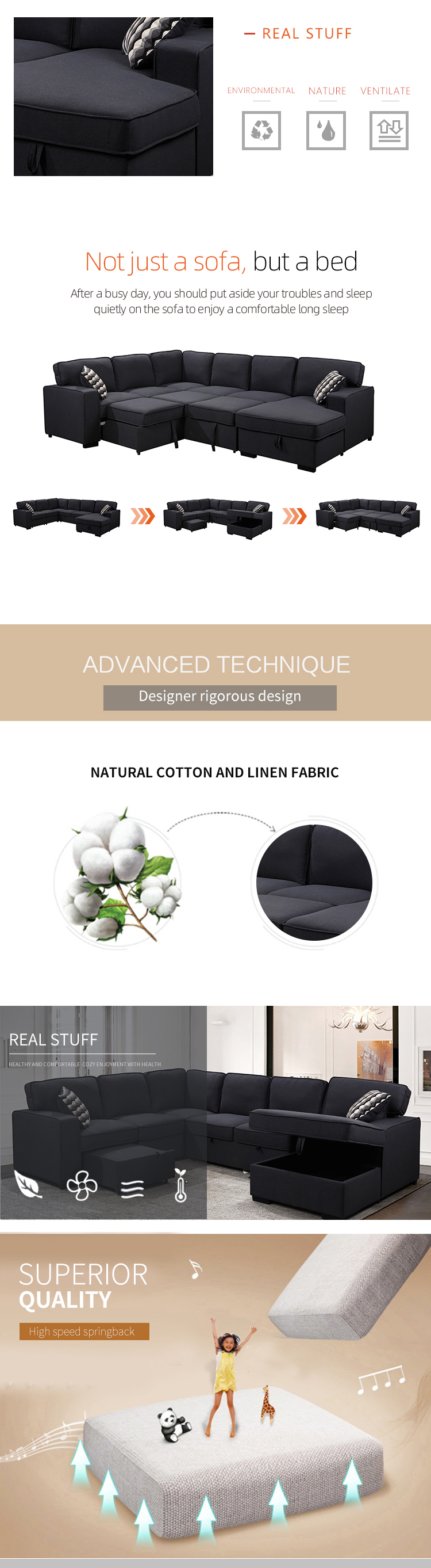 Modern design U shape corner sofa set for living room fabric sofa sectional wholesale