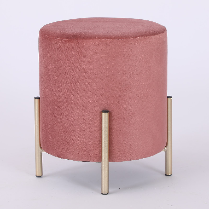 Simple Elegant Ottoman Design Public Chrome Leg Round Shape Velvet Home Furniture Living Room Furniture Home Stool & Ottoman