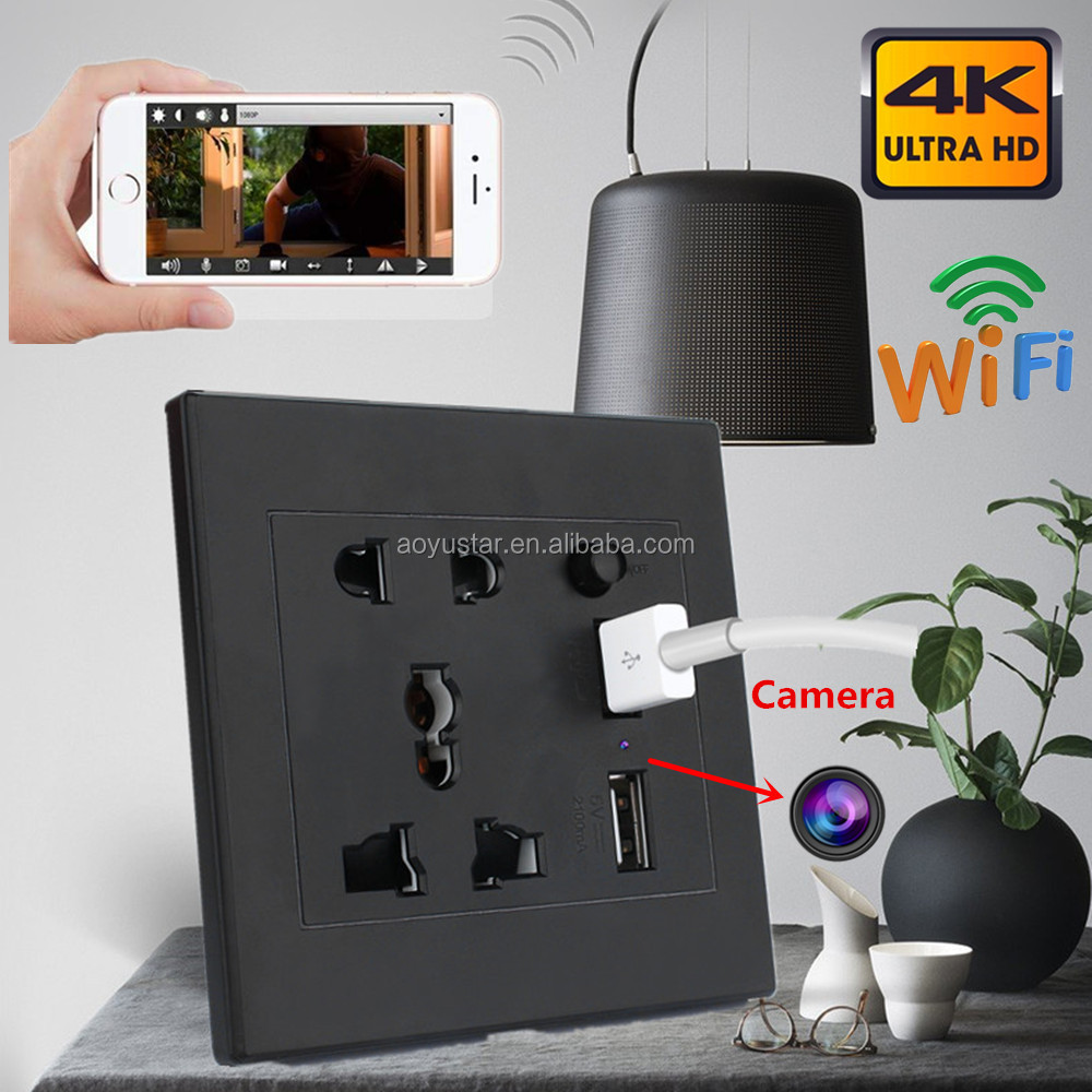 wifi墙壁插座室迷你隐藏式闭路电视摄像机1080p h264,带运动检测