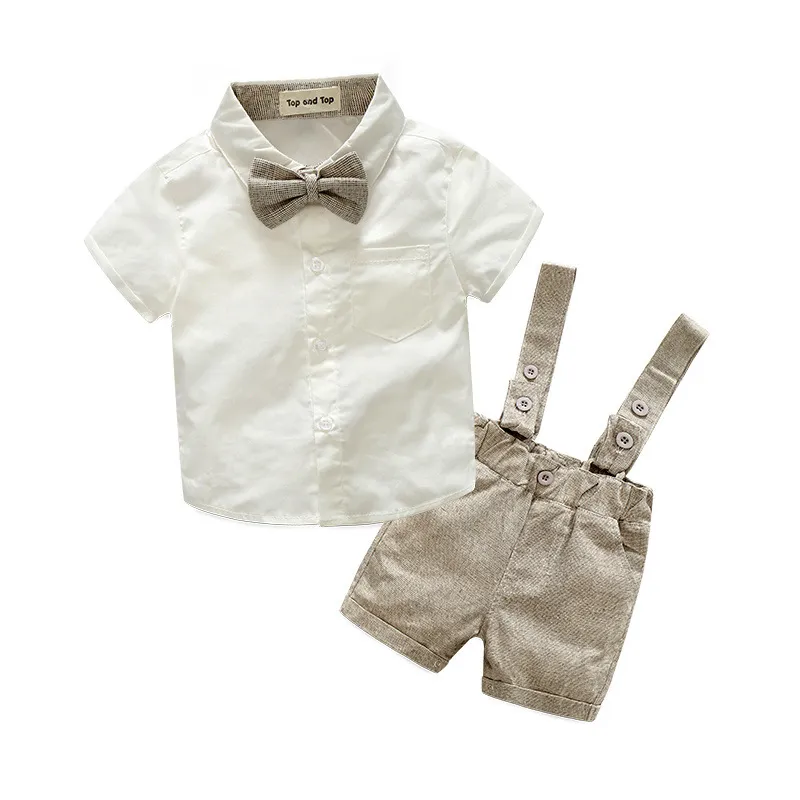 Новый европейский джентльменский комплект рубашки с коротким рукавом для мальчиков комплекты одежды для мальчиков Детские дизайнерские Комплекты Одежда для маленьких мальчиков
