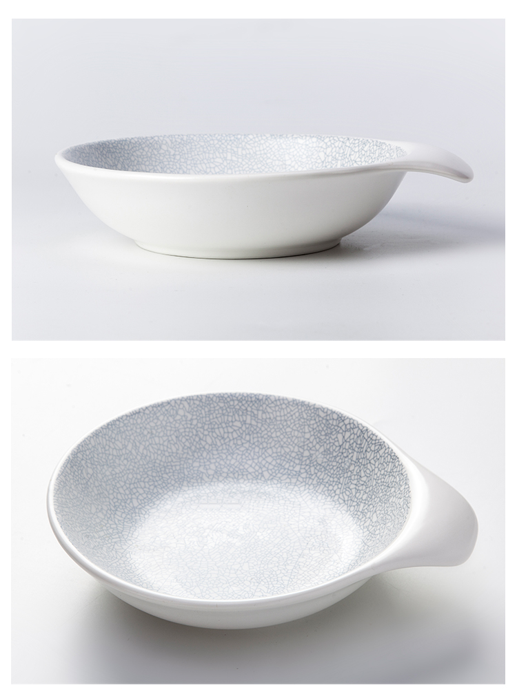 8.5" Restaurant Dinnerware Round Shape Ceramic Soup Plates With Handle