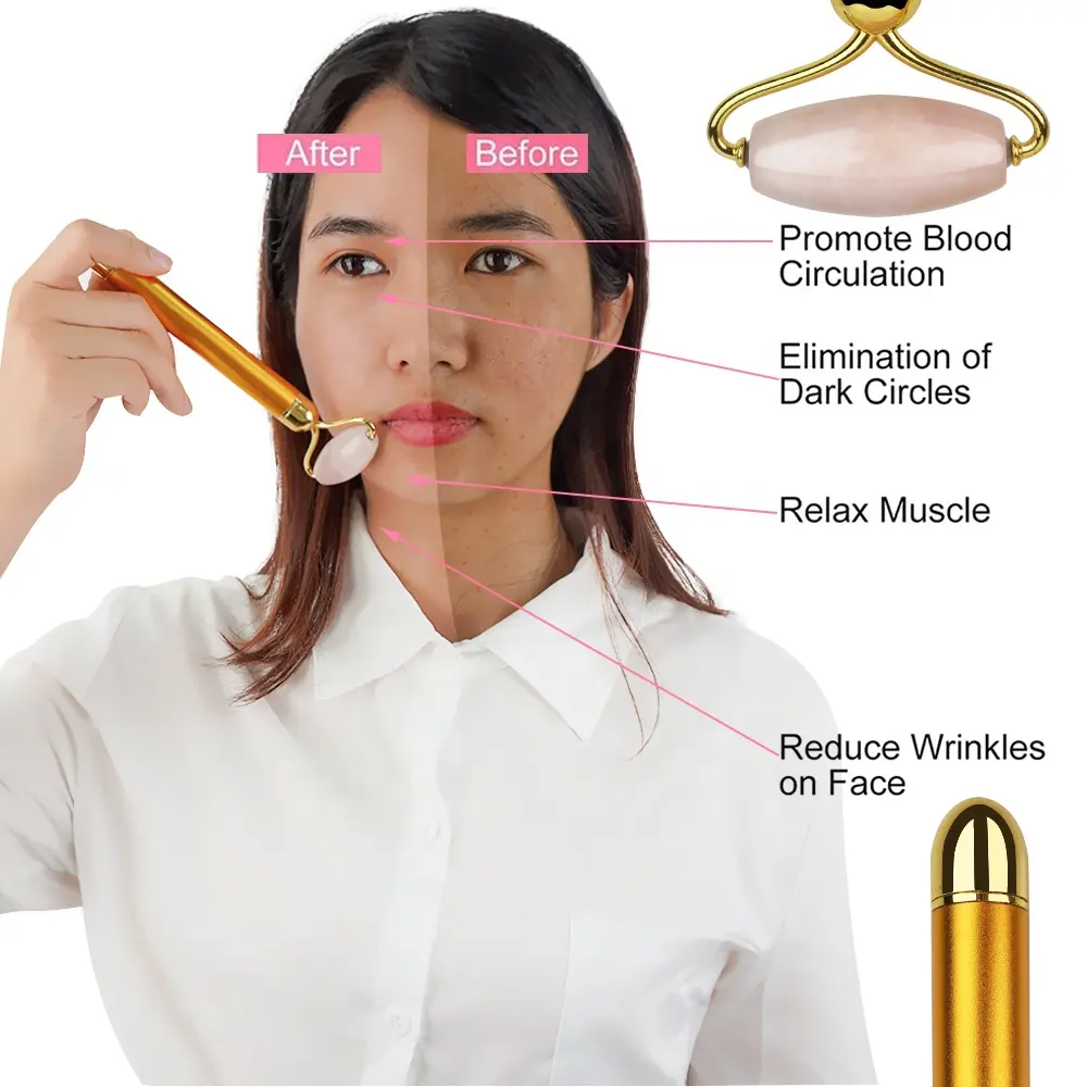 Electric Jade Roller Facial Massager Nature Rose Quartz Face Roller for Face Lift Anti-Wrinkles