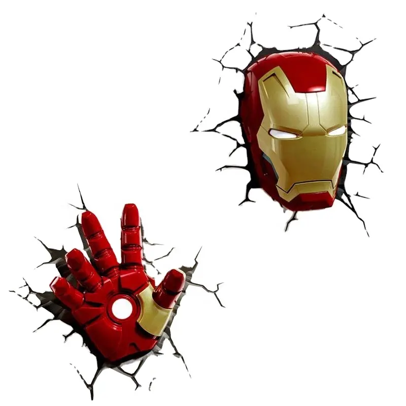 Melenlt Iron Man Face Hand 3D Creative Wall Lamp LED Night Light Avengers Marvel Bedroom Living Room Boys Kids Christmas Gift