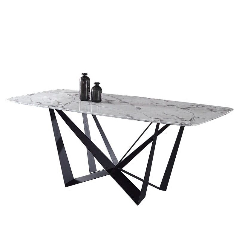 high end luxury dining table modern marble top metal steel restaurant tables long shape with 6 chairs dining room furniture set