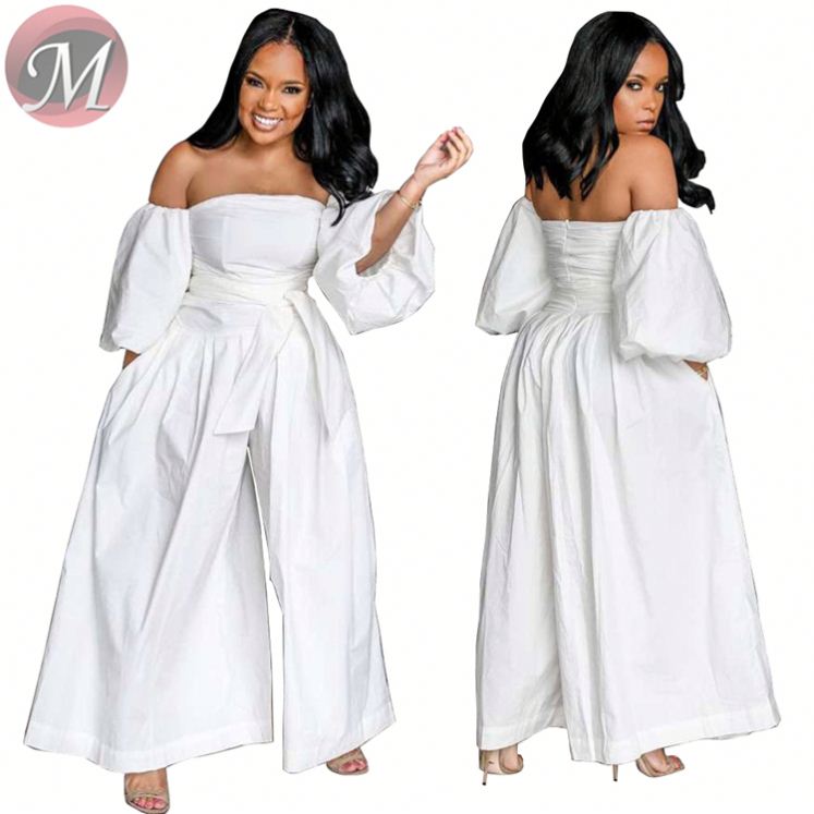 strapless lantern sleeve wide leg jumpsuit