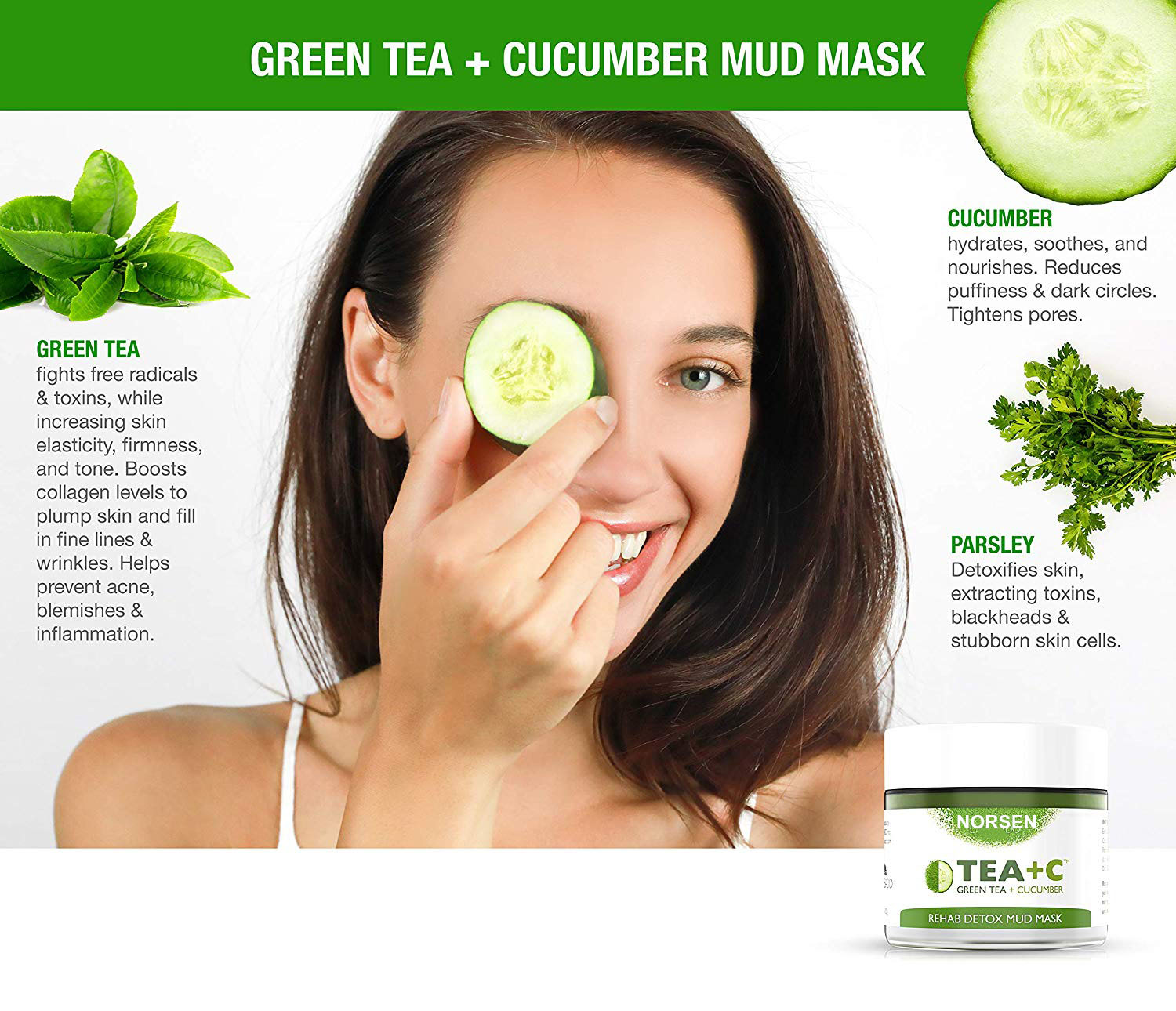 Organic Green Tea Matcha & Cucumber Detox Mud Mask High Quality Natural Plastic Bottle Female 3 Years Sample Size 30 Days 250g