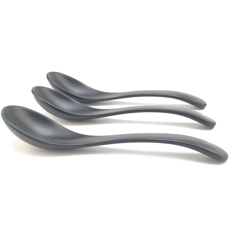 Hign design Economical factory cheap melamine frosted black restaurant soup spoon plastic seving spoon