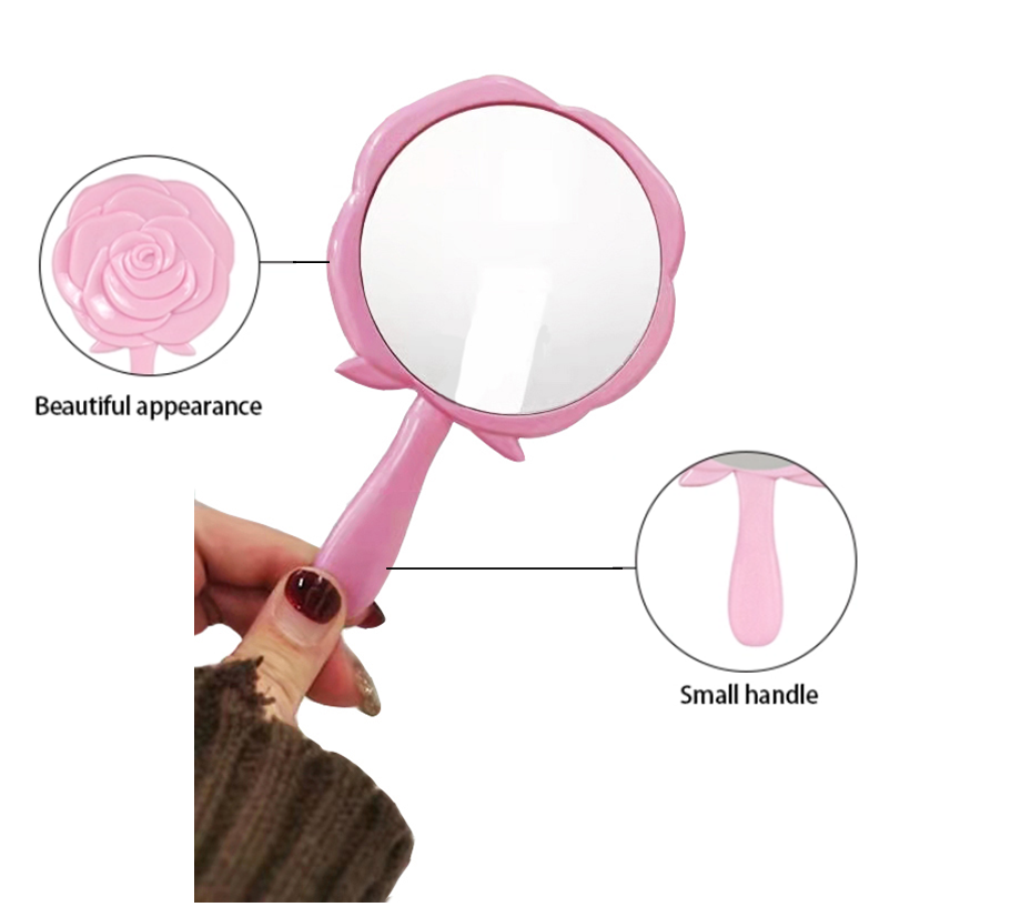 Rose Flower Shape Single Side Plastic Mini Handheld Makeup Cosmetic Mirror For Gifts