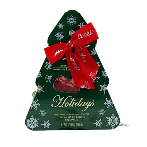 custom small metal christmas tree candy tin box for gift packing