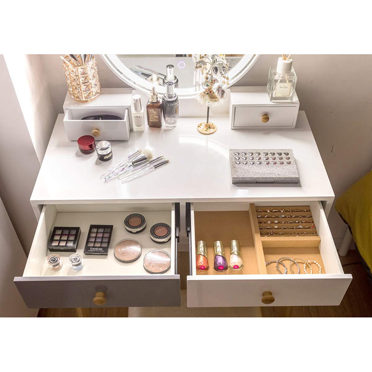 Elegant modern wooden dresser with mirror and lights