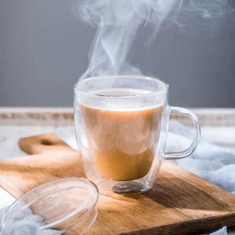 Double Wall Glass Tea Cup With Cover Juice Mug High Borosilicate