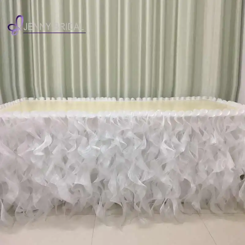 TS055C jenny Bridal hotel birthday basic decorative materials in table skirting designs hawaiian white banquet tutu table skirt