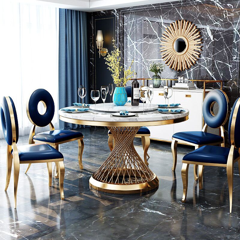 Wholesale round marble top dining table design modern royal restaurant metal leg table nest stainless steel stand