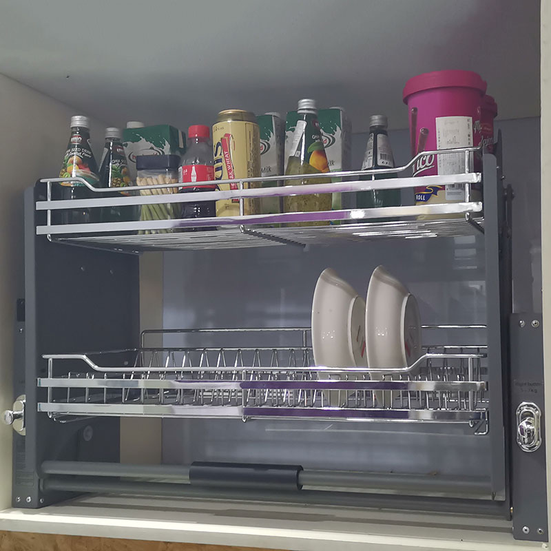 China Kitchen Accessories Adjustable up and down Kitchen Wall Cabinet Lifting storage Baskets