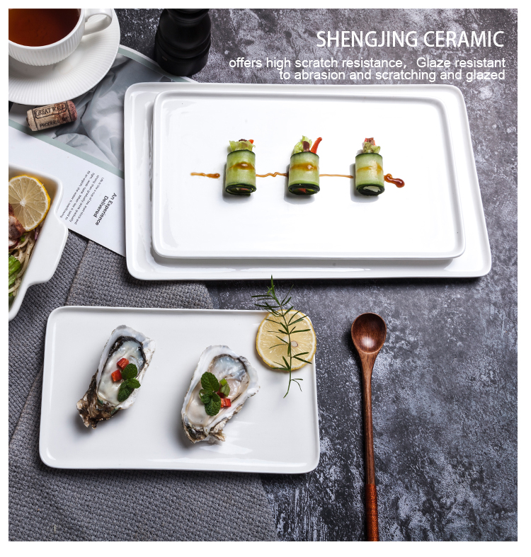 Stock Rectangular Flat Ceramic Sushi Dessert Plate Dish White