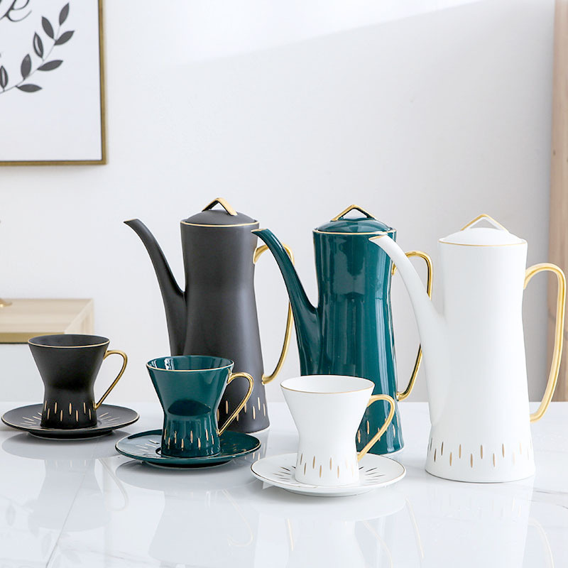 European Style Color Glaze Gold Line Afternoon Tea Black Tea Scented Tea Coffee Pot Set