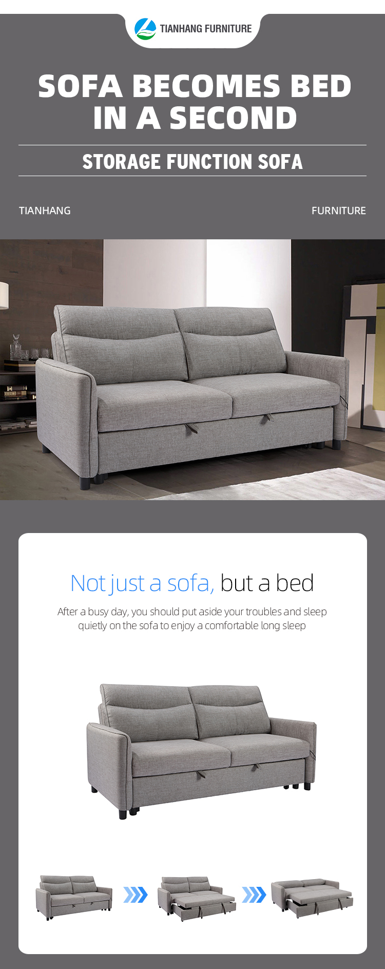 Multifunctional sofa bed living room sitting and lying folding sofa with USB