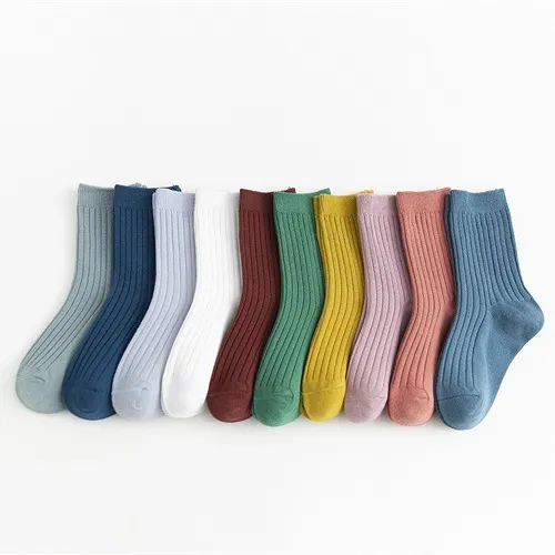 Оптовая продажа 2020, бутик, детские носки, 10 карамельных цветов, хлопковые ребристые короткие носки для школы, детские носки, индивидуальная упаковка с логотипом