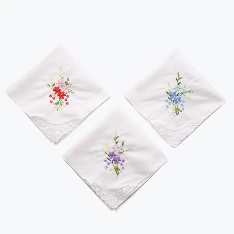 Hot Selling Custom Design 100% Cotton Handkerchief Flower Design Handkerchief For Wedding