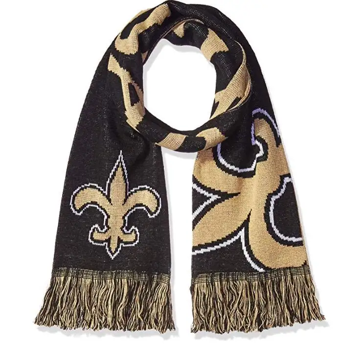Men's New Orleans Saints scarf black gold Saints' scarf Gold Fleur de lis knit scarf