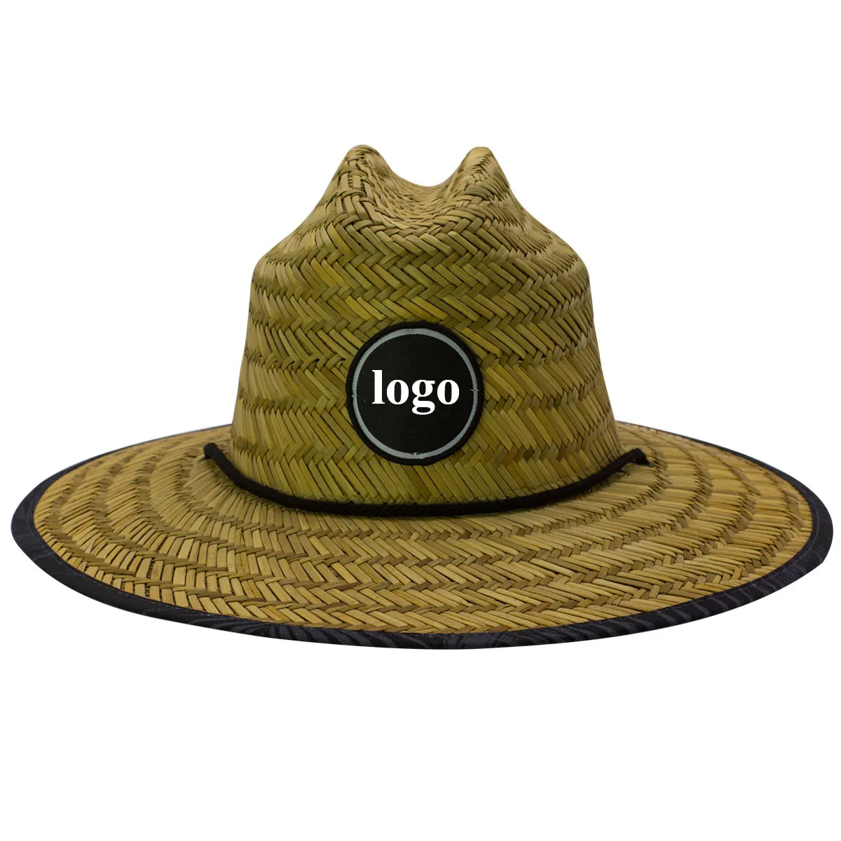 Customized quality wide brim summer beach mat grass straw surf hat for wholesale