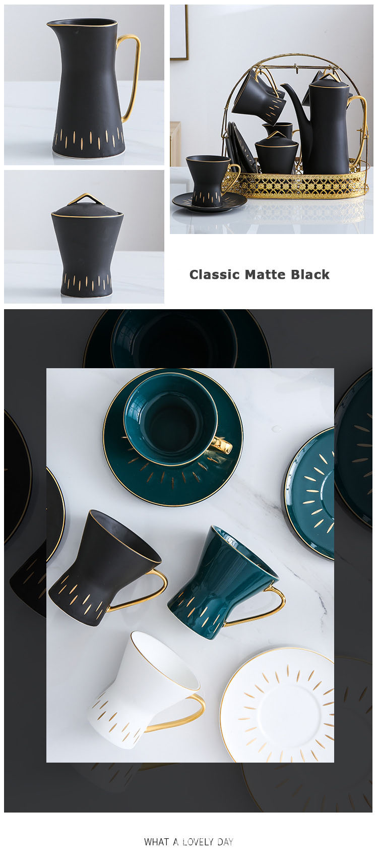 European Style Color Glaze Gold Line Afternoon Tea Black Tea Scented Tea Coffee Pot Set