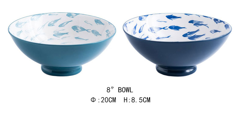 High Quality Household Fish Pattern Soup Large  Blue And White Porcelain Bowl