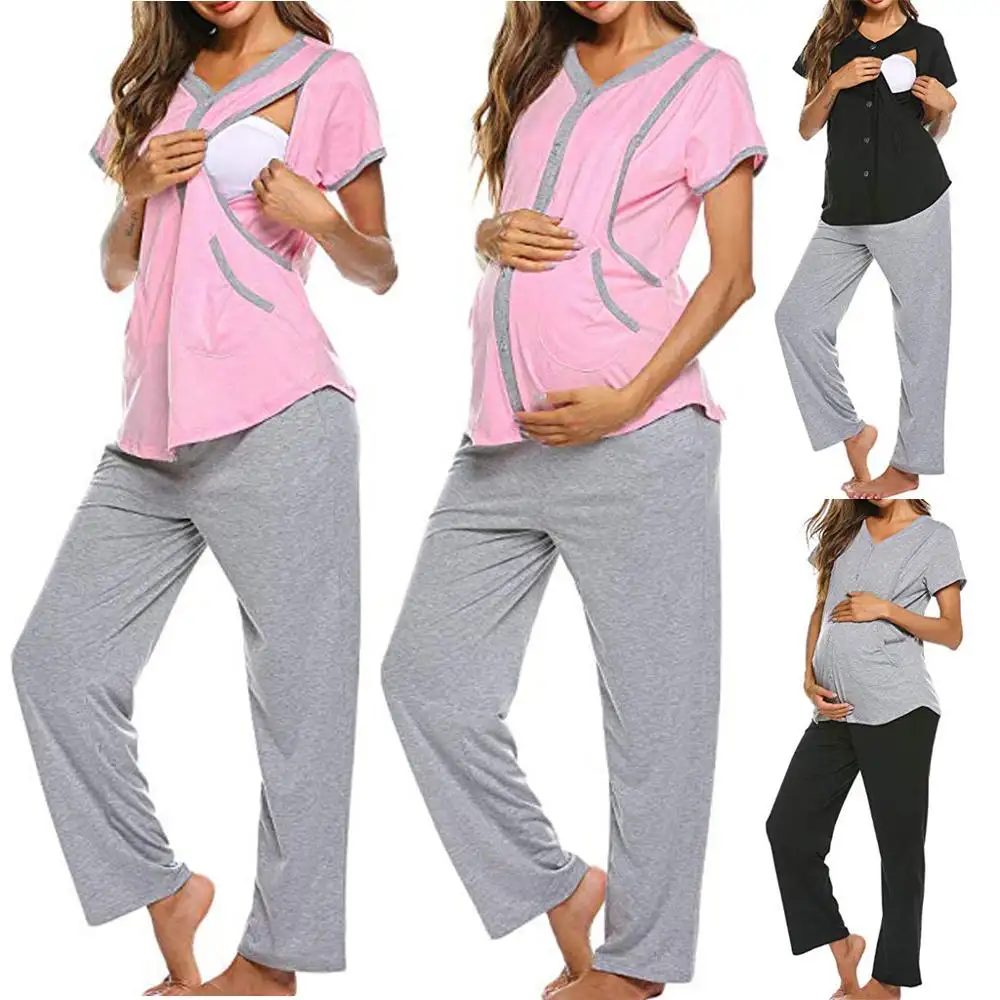 New Maternity Nightwear Nursing Ladies Soft Breastfeeding Pajamas Set