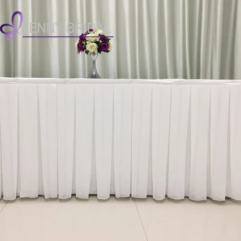 TC110A 96" long rectangle bridal banquet buffet chiffon materials in birthday table skirting designs for wedding