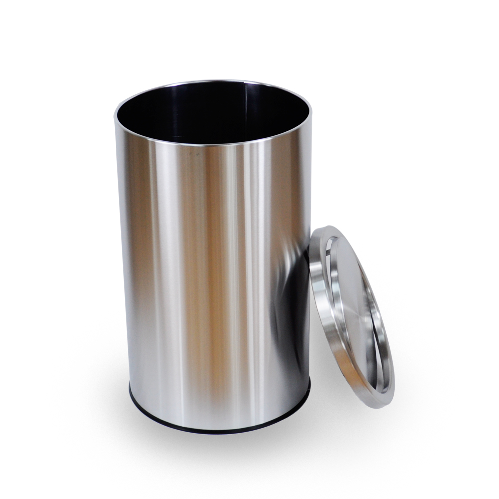 Round metal hotel swing lid trash bin stainless steel