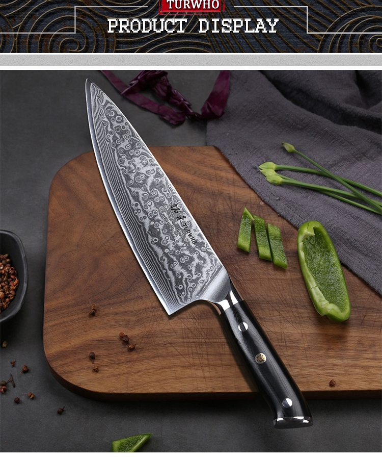 Factory Direct Sales Professional 8 Inch Damascus Chef Knife with G10 Handle