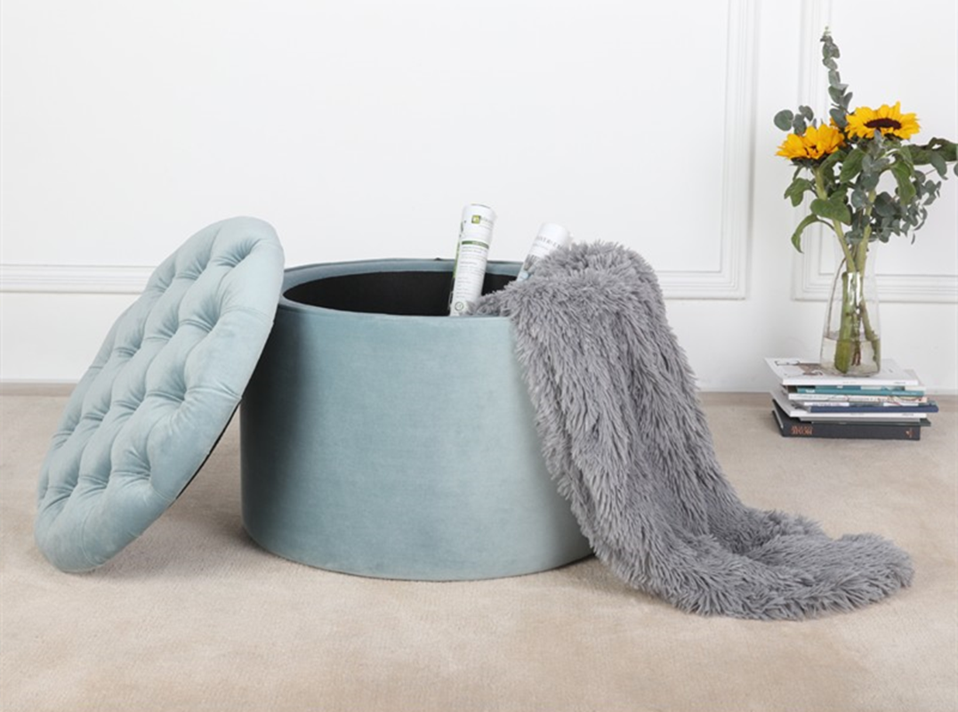 Velvet Ottoman Footstool Round Ottoman Pouf Living Room Furniture Fabric Home Furniture Home Stool & Ottoman Modern Storage