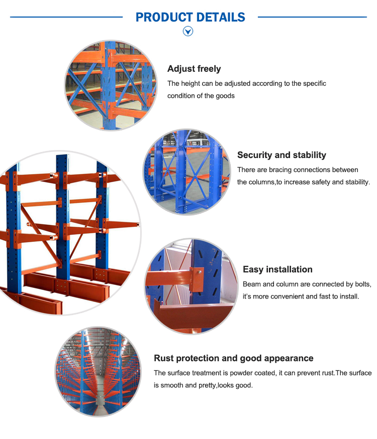 6000mm Height Cold Steel Cantilever Racking System 2000kgs / Arm Loading Capacity 1